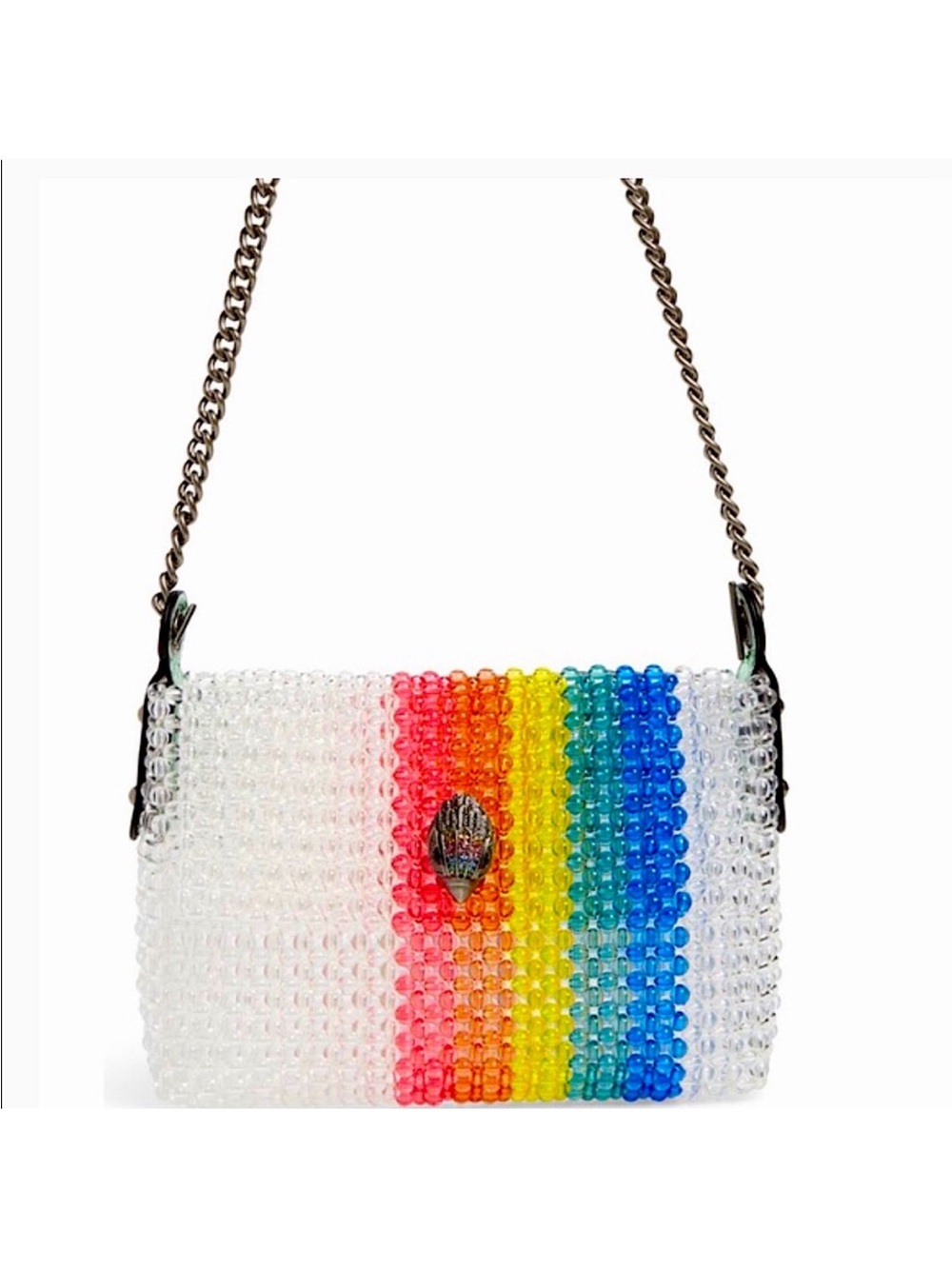 Kurt Geiger Clear Beaded Shoulder Bag with Rainbow Stripe